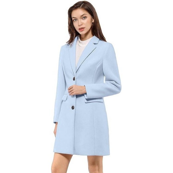 Allegra K Jackets & Blazers - Allegra K Women's Light Blue Lapel Long Sleeve Button Front Blazer Coat Size S